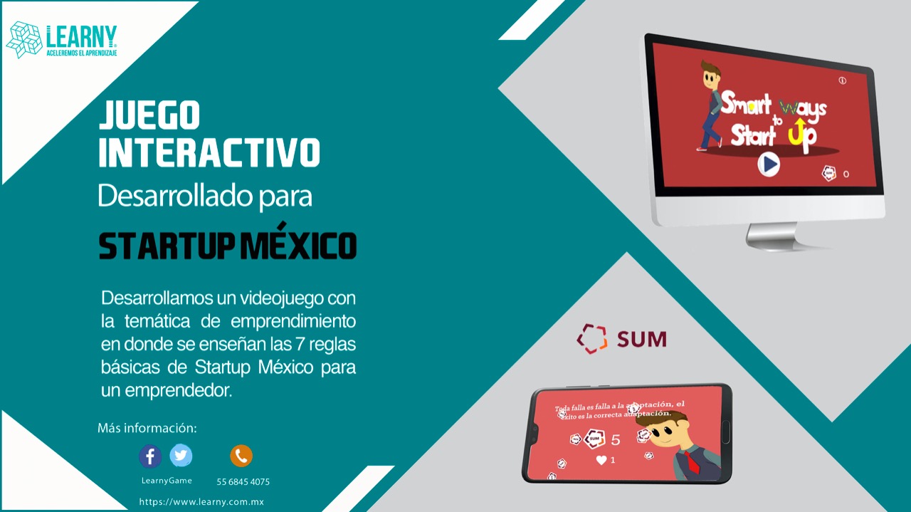 Desarrollamos un videojuego con la temática de eprendimiento, en donde se enseñan las 7 reglas básicas de Startup México para un emprendedor.